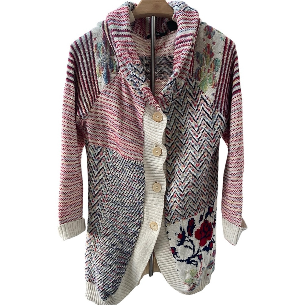 Desigual | Fun Patterned Sweater Cardigan Bohemian Knit Grannycore